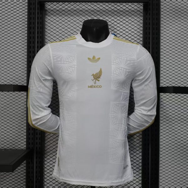 Mexico White Gold Long Sleeve Special Edition Player Version Soccer Jersey