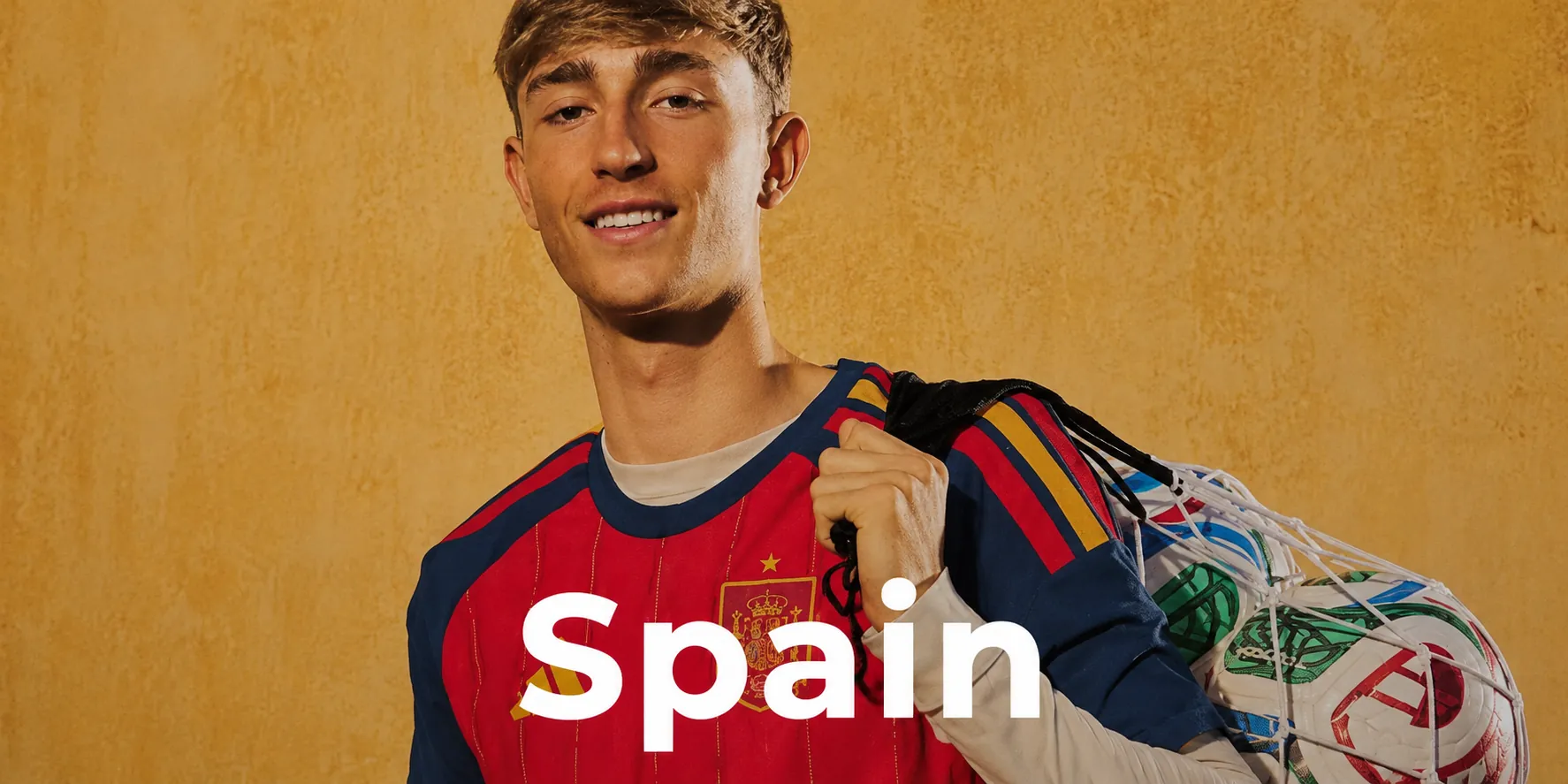 Spain football jersey with player on red kit background