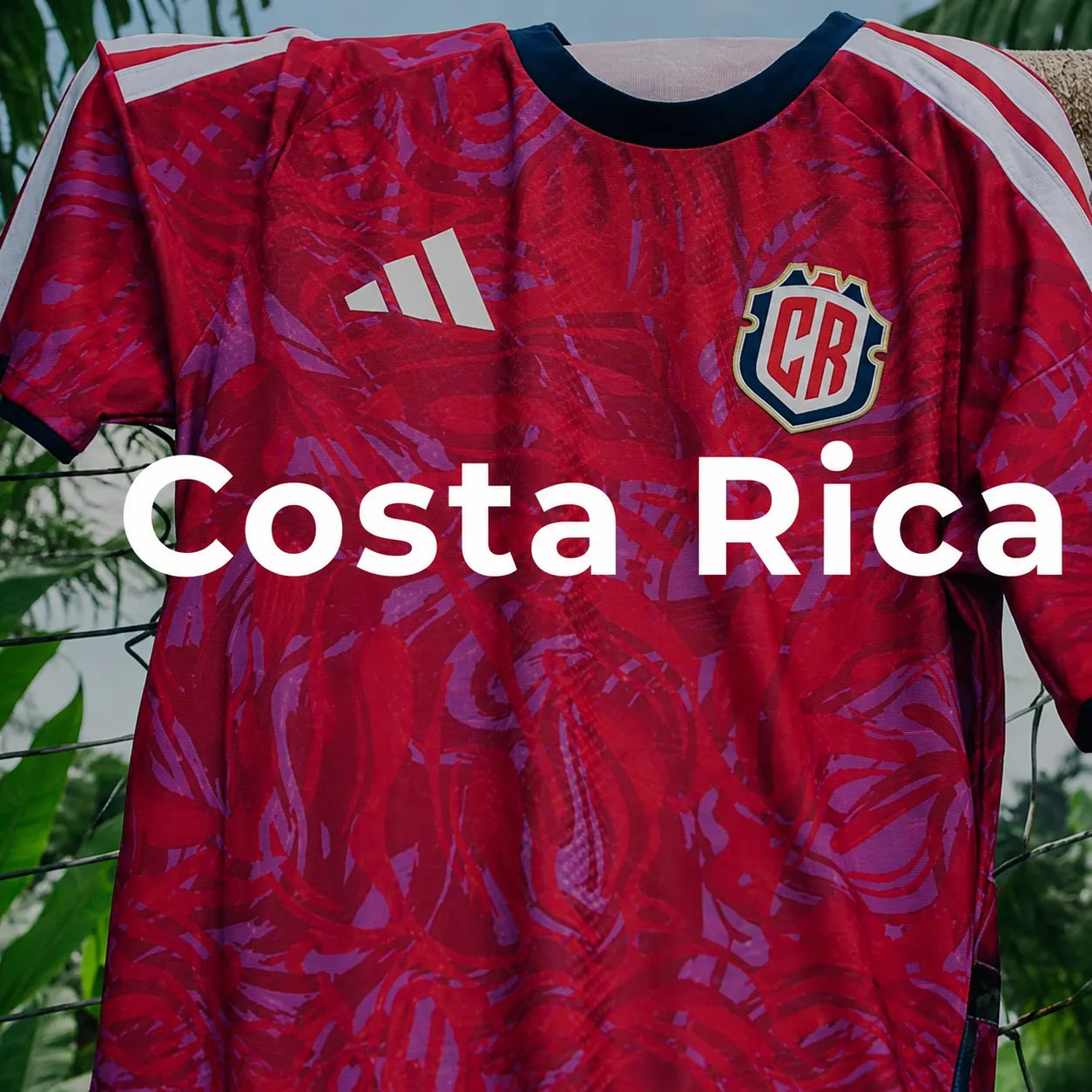 Costa Rica football jersey on red fabric background
