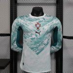 Portugal 2026 Away White and Lake Green Long-Sleeved Player Jersey