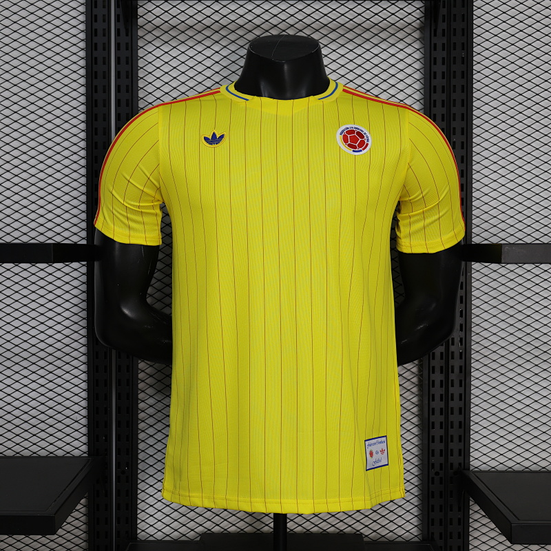 medium Colombia Retro Special Edition Yellow Soccer Jersey - Image 1