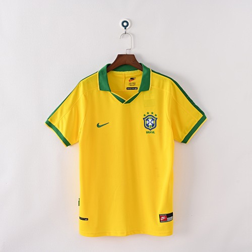 small (6) Brazil 1997 Home Retro Jersey – Yellow/Green - Image 1
