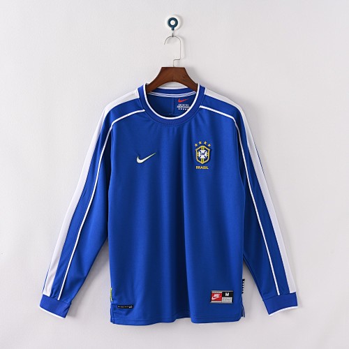 small (6) Brazil 1998 Away Long Sleeve Retro Jersey – Blue - Image 1