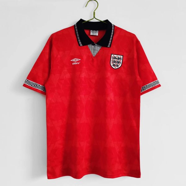 1990 England Away Red Retro Soccer Jersey