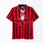 1998 England Away Red Black Striped Retro Soccer Jersey