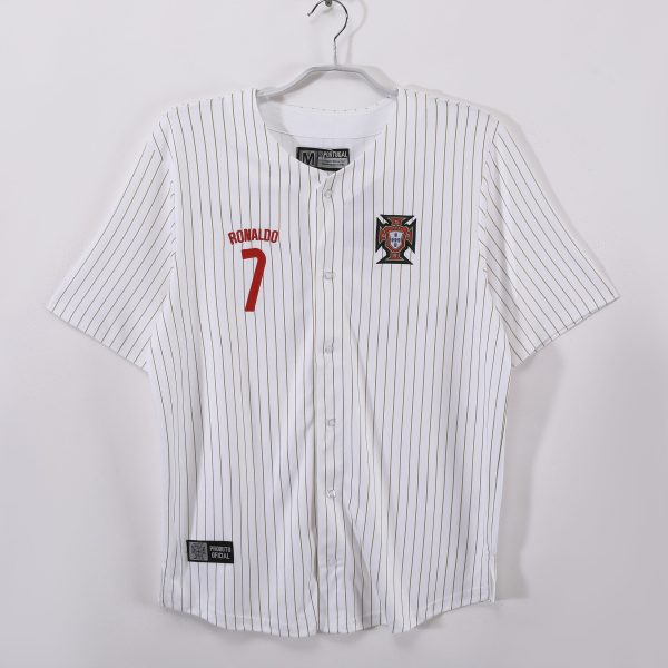 Portugal 2025 Special Edition Baseball Jersey – White Pinstripe Ronaldo 7