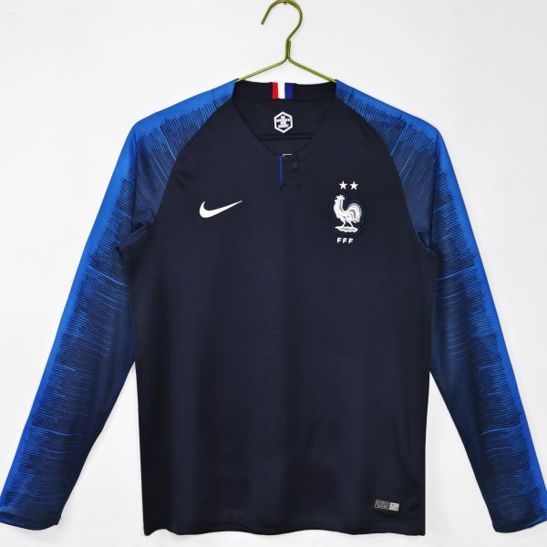 France 2018 World Champions Home Long Sleeve Retro Jersey – Navy Blue